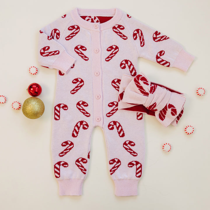 Knit Classic Jumpsuit - Pink Candy Cane