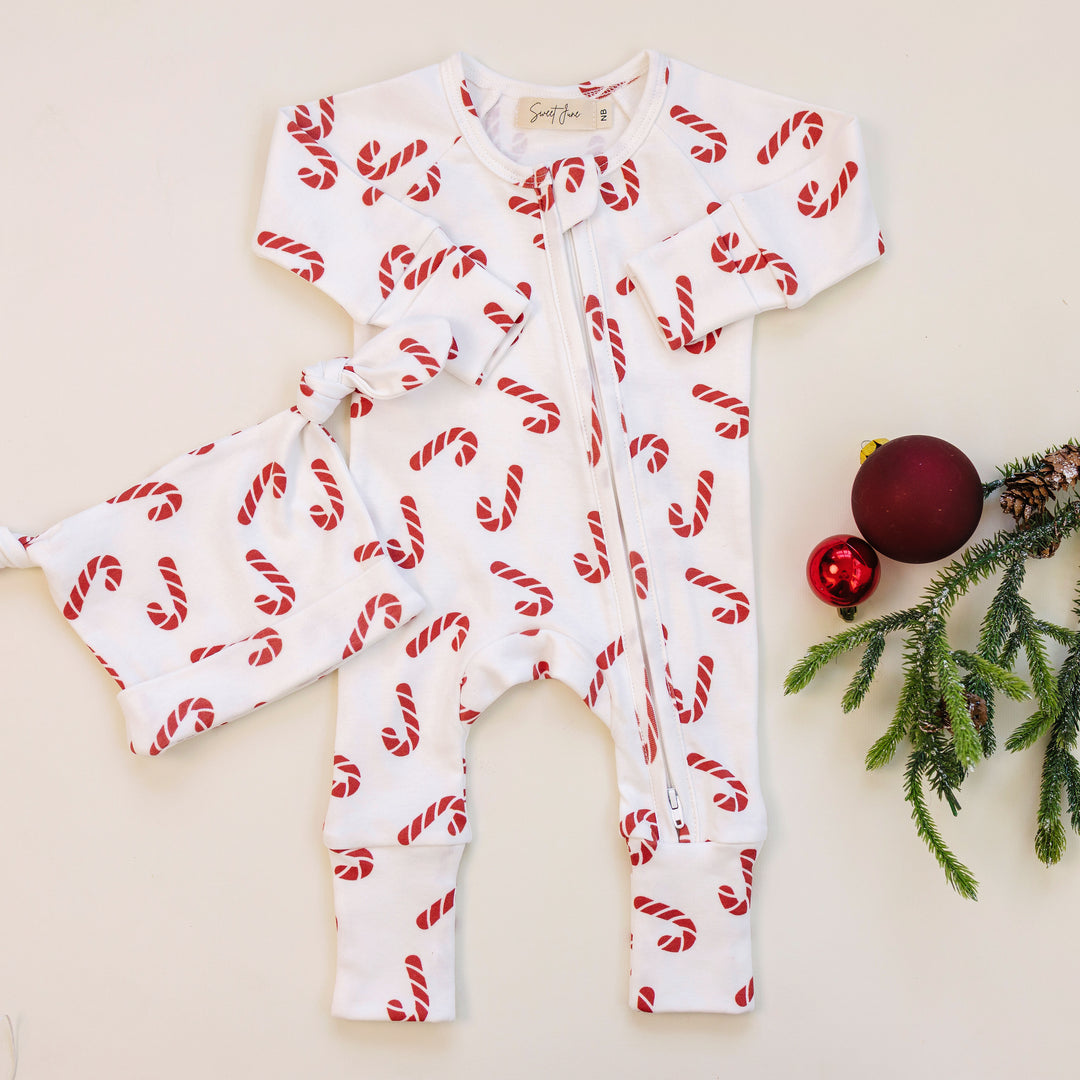 Full Zip Romper Pajamas Set | Classic Candy Cane