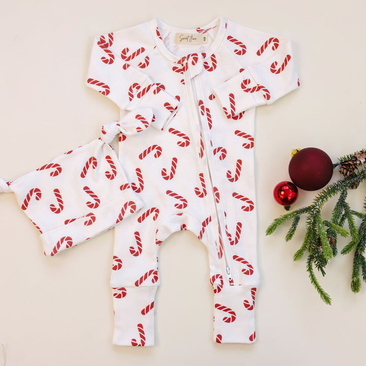 Full Zip Romper Pajamas Set | Classic Candy Cane