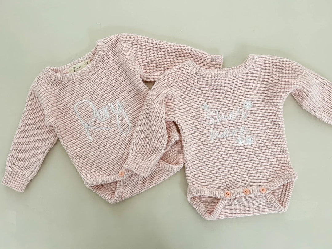 Personalizable Classic Chunky Ribbed Romper - Pink