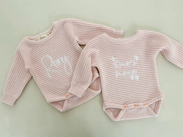 Personalizable Classic Chunky Ribbed Romper - Pink