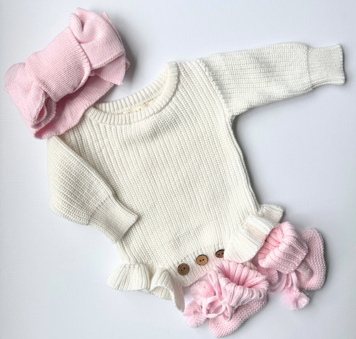 Ribbed Ruffle leg romper - Milk
