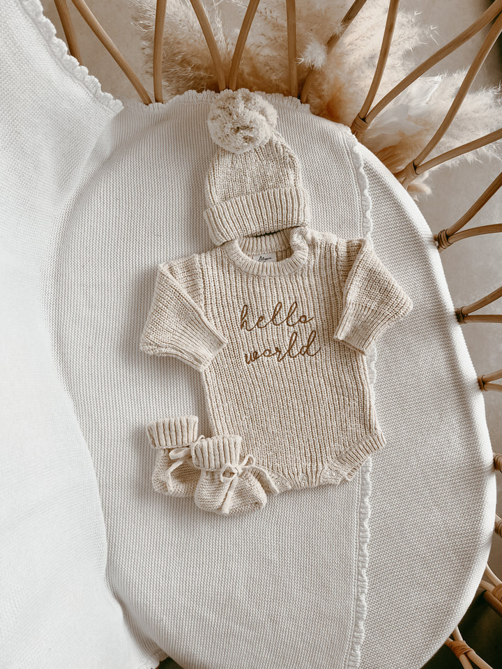 Hello World Chunky Knit Romper & Beanie Bundle