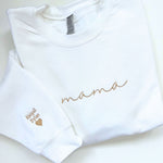 Mama Sweatshirt with Kids Names Sleeve | Embroidered Sweatshirt | Minimal Mama Sweater | Mother's Day Gift | Mom Sweatshirt | New Baby Gift