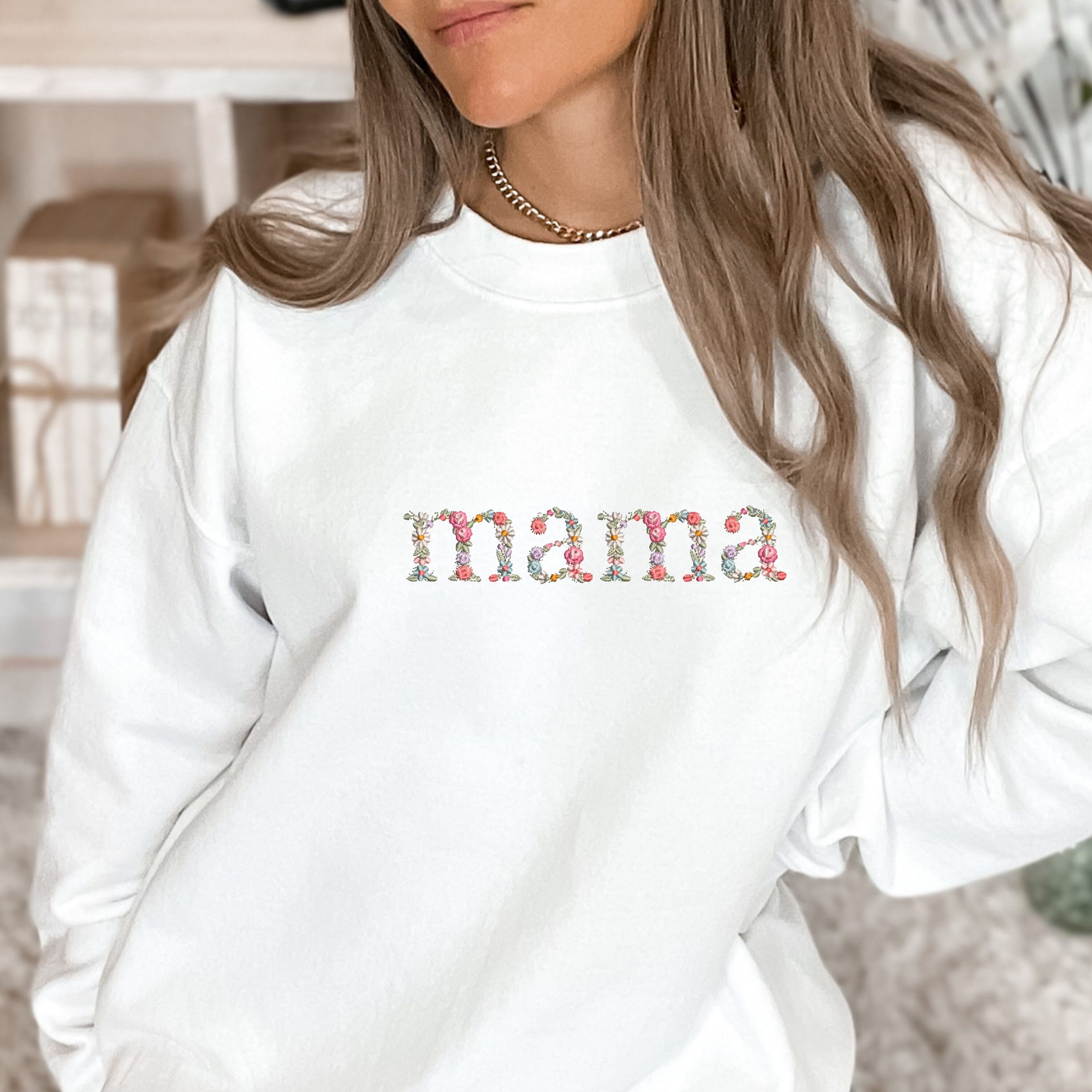 Mama Embroidered Sweatshirt | Floral Embroidered Sweater | New Mama Gift | Floral Mom Sweater | Mother's Day Gift | Baby Shower Gift