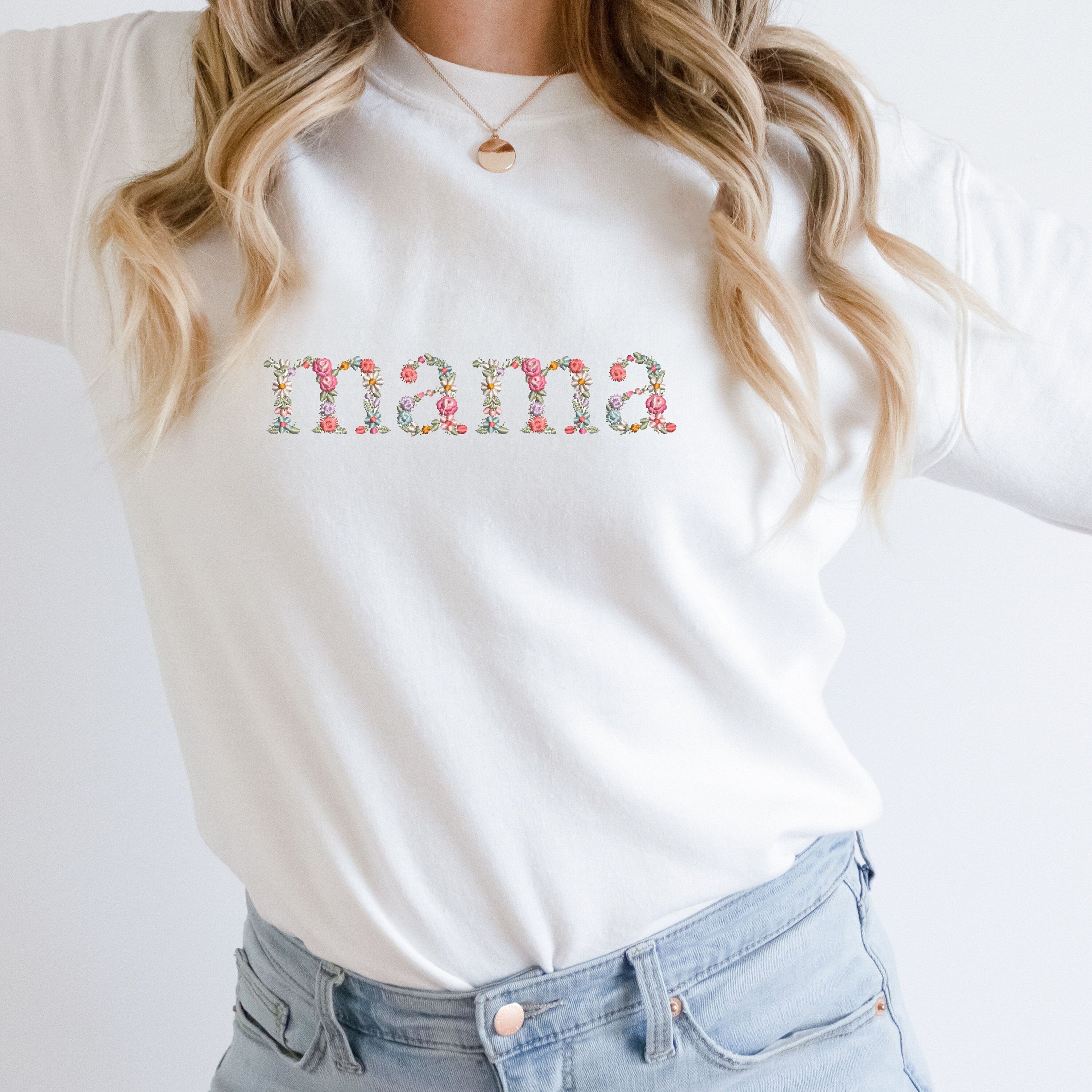 Mama Embroidered Sweatshirt | Floral Embroidered Sweater | New Mama Gift | Floral Mom Sweater | Mother's Day Gift | Baby Shower Gift