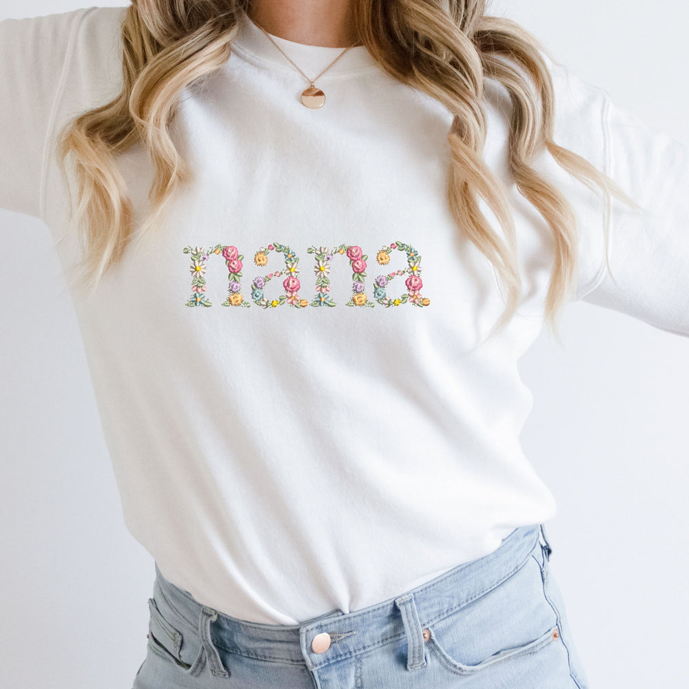 Grandma Sweatshirt | Custom Name Sweatshirt | Floral Embroidered Sweater | Mother's Day Gift | Grandma Reveal | Nana Sweatshirt