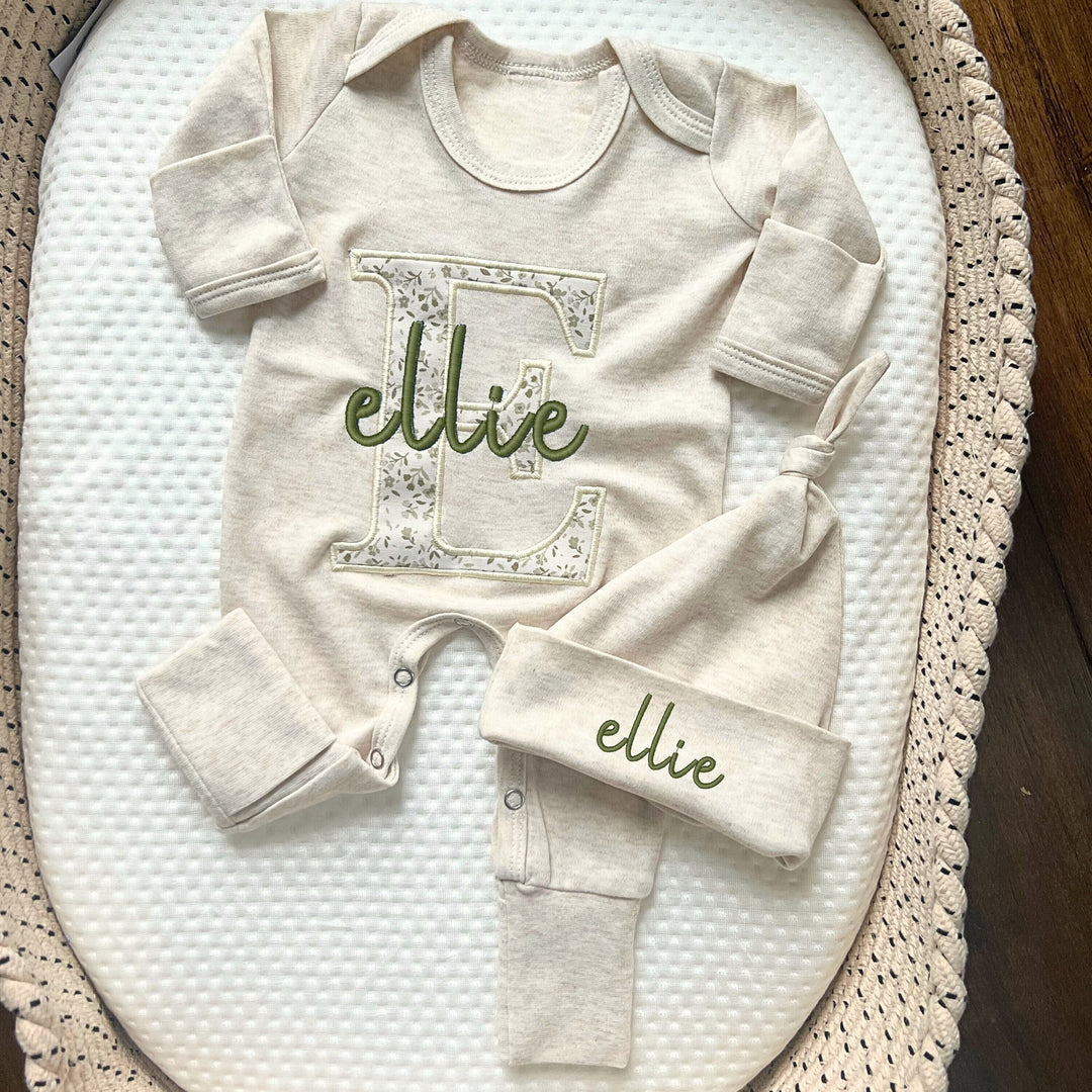 Custom Coming Home Outfit, Name Newborn Outfit, Embroidered Baby Outfit, Hospital Home Outfit, Neutral Custom Baby Outfit, Name Baby Romper