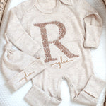 Newborn girl coming home outfit, Name Newborn Outfit, Embroidered Baby Outfit, Hospital Home Outfit, Neutral Custom Baby Outfit,