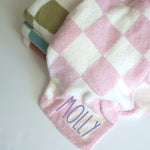 Checkered Baby Blanket, Custom Checker Blanket, Embroidered Baby Name Blanket, Neutral Name Baby Blanket, Personalized Baby Stroller Blanket