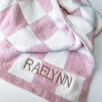 Checkered Baby Blanket, Custom Checker Blanket, Embroidered Baby Name Blanket, Neutral Name Baby Blanket, Personalized Baby Stroller Blanket