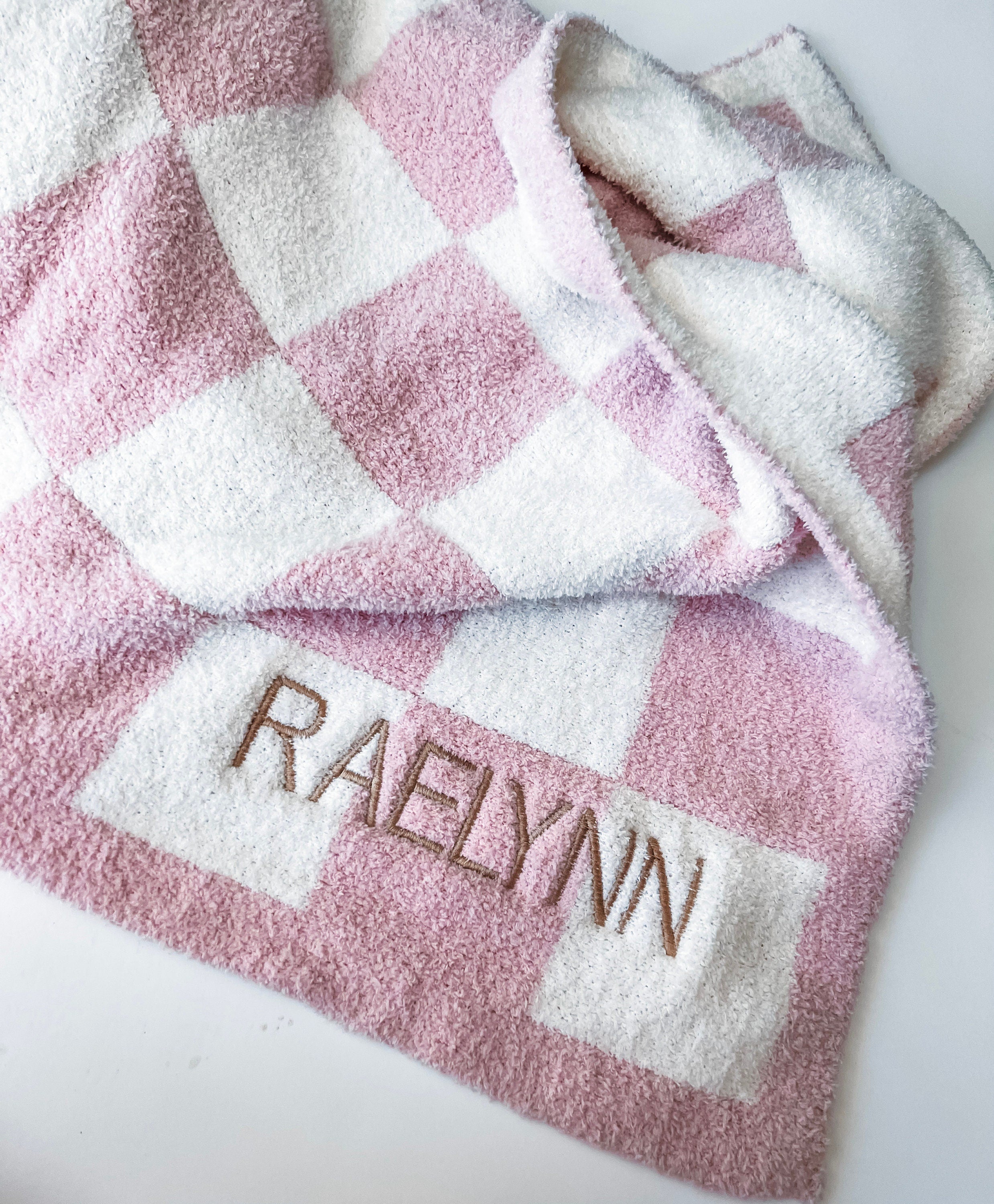 Checkered Baby Blanket, Custom Checker Blanket, Embroidered Baby Name Blanket, Neutral Name Baby Blanket, Personalized Baby Stroller Blanket