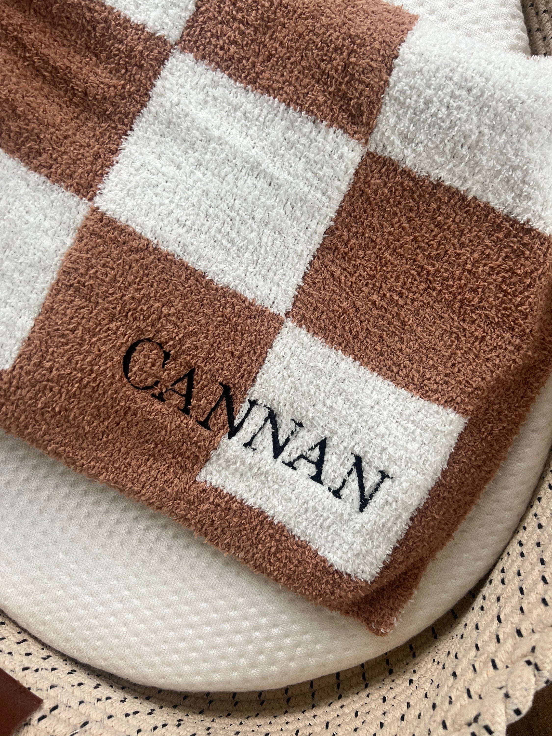 Checkered Baby Blanket, Custom Checker Blanket, Embroidered Baby Name Blanket, Neutral Name Baby Blanket, Personalized Baby Stroller Blanket