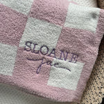 Checkered Baby Blanket, Custom Checker Blanket, Embroidered Baby Name Blanket, Neutral Name Baby Blanket, Personalized Baby Stroller Blanket