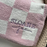 Checkered Baby Blanket, Custom Checker Blanket, Embroidered Baby Name Blanket, Neutral Name Baby Blanket, Personalized Baby Stroller Blanket