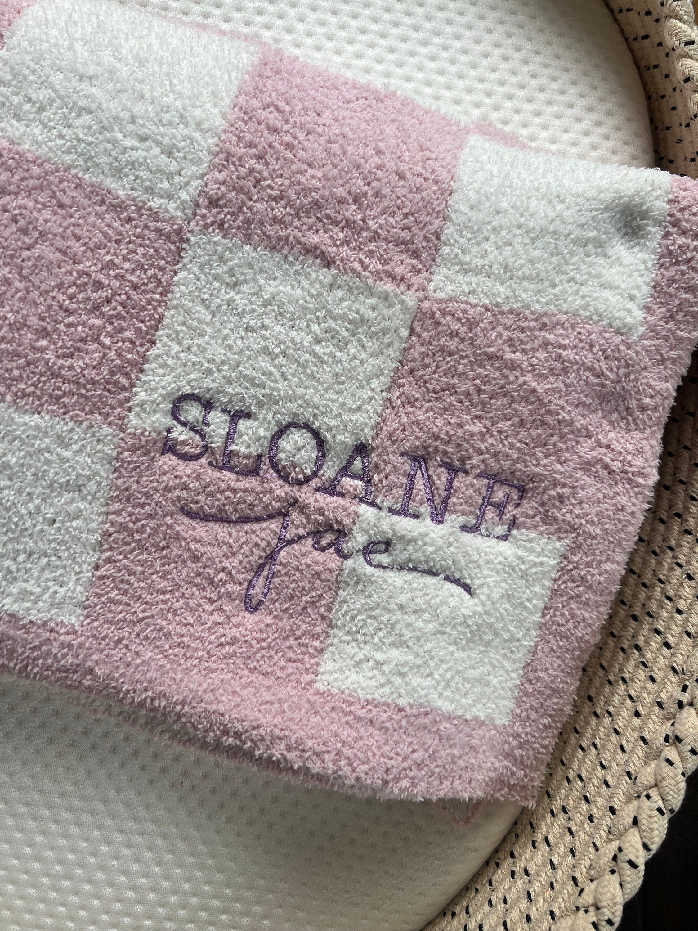 Checkered Baby Blanket, Custom Checker Blanket, Embroidered Baby Name Blanket, Neutral Name Baby Blanket, Personalized Baby Stroller Blanket