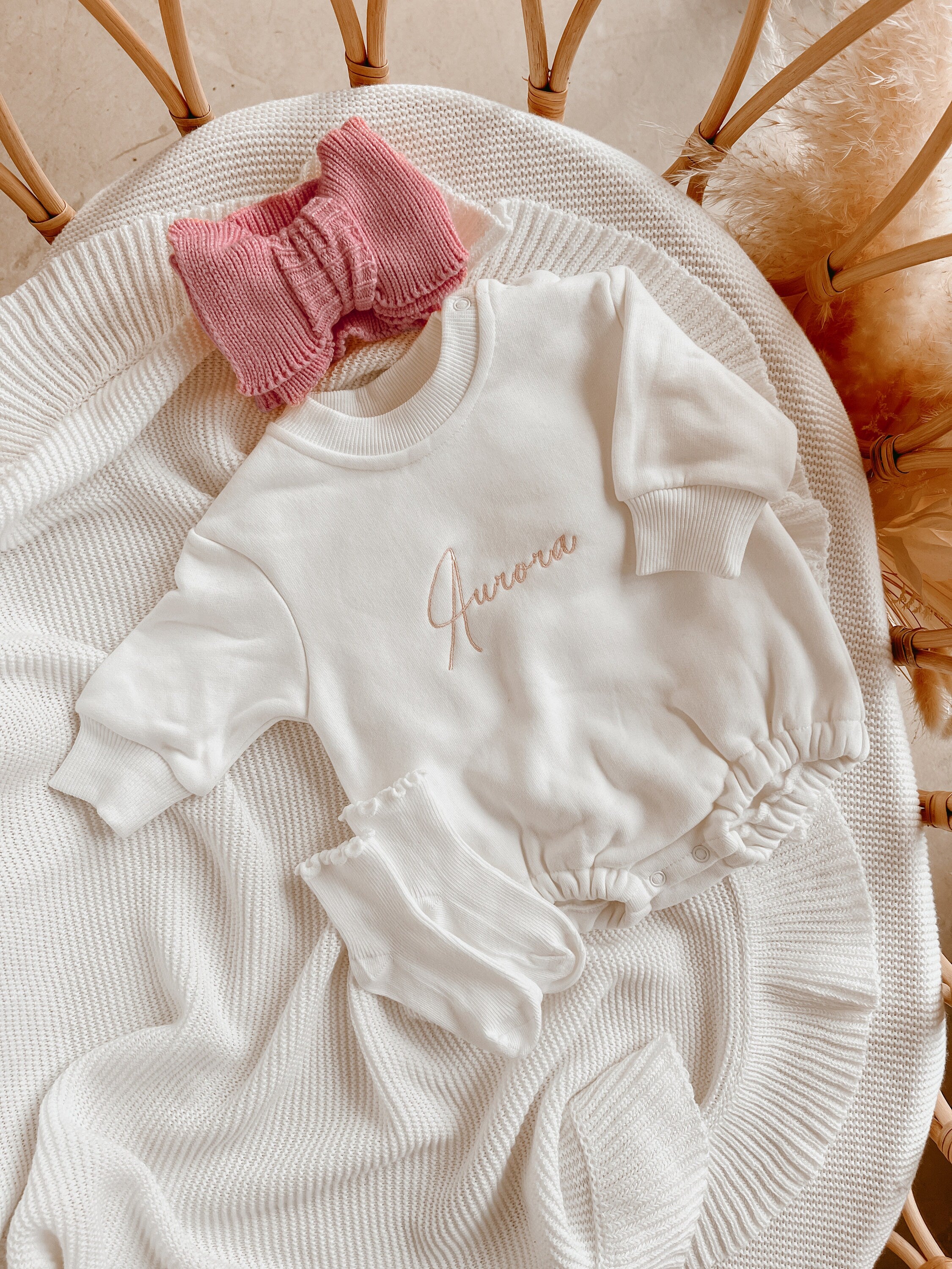 Sweatshirt Bodysuit with Name | Baby Bubble Romper | Baby Shower Gift | Bubble Sweatshirt Romper | Organic Cotton Outfit | Baby Name Reveal