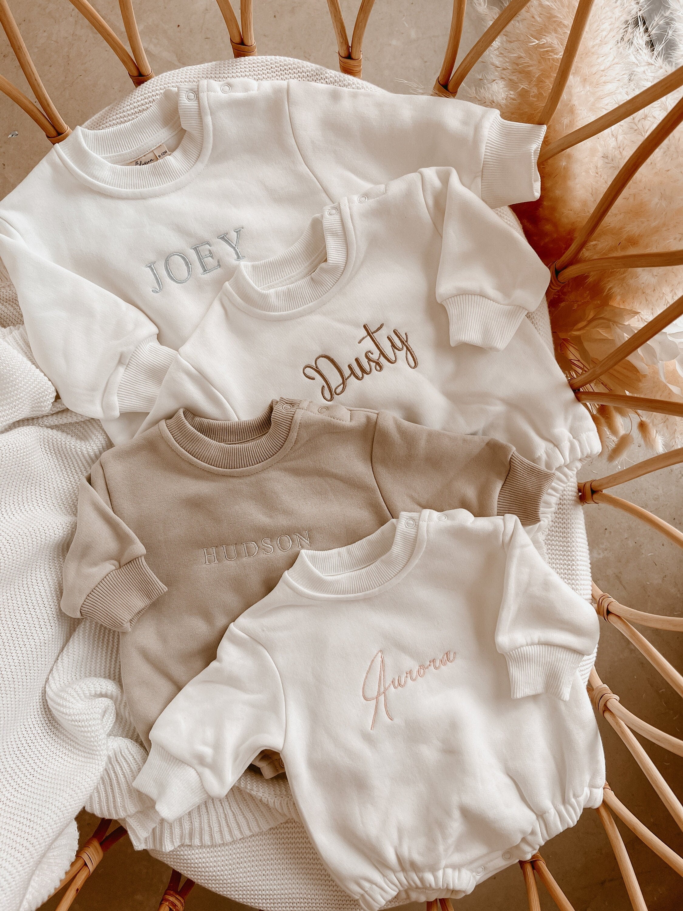 Sweatshirt Bodysuit with Name | Baby Bubble Romper | Baby Shower Gift | Bubble Sweatshirt Romper | Organic Cotton Outfit | Baby Name Reveal