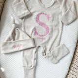 Newborn girl coming home outfit, Name Newborn Outfit, Embroidered Baby Outfit, Hospital Home Outfit, Neutral Custom Baby Outfit,