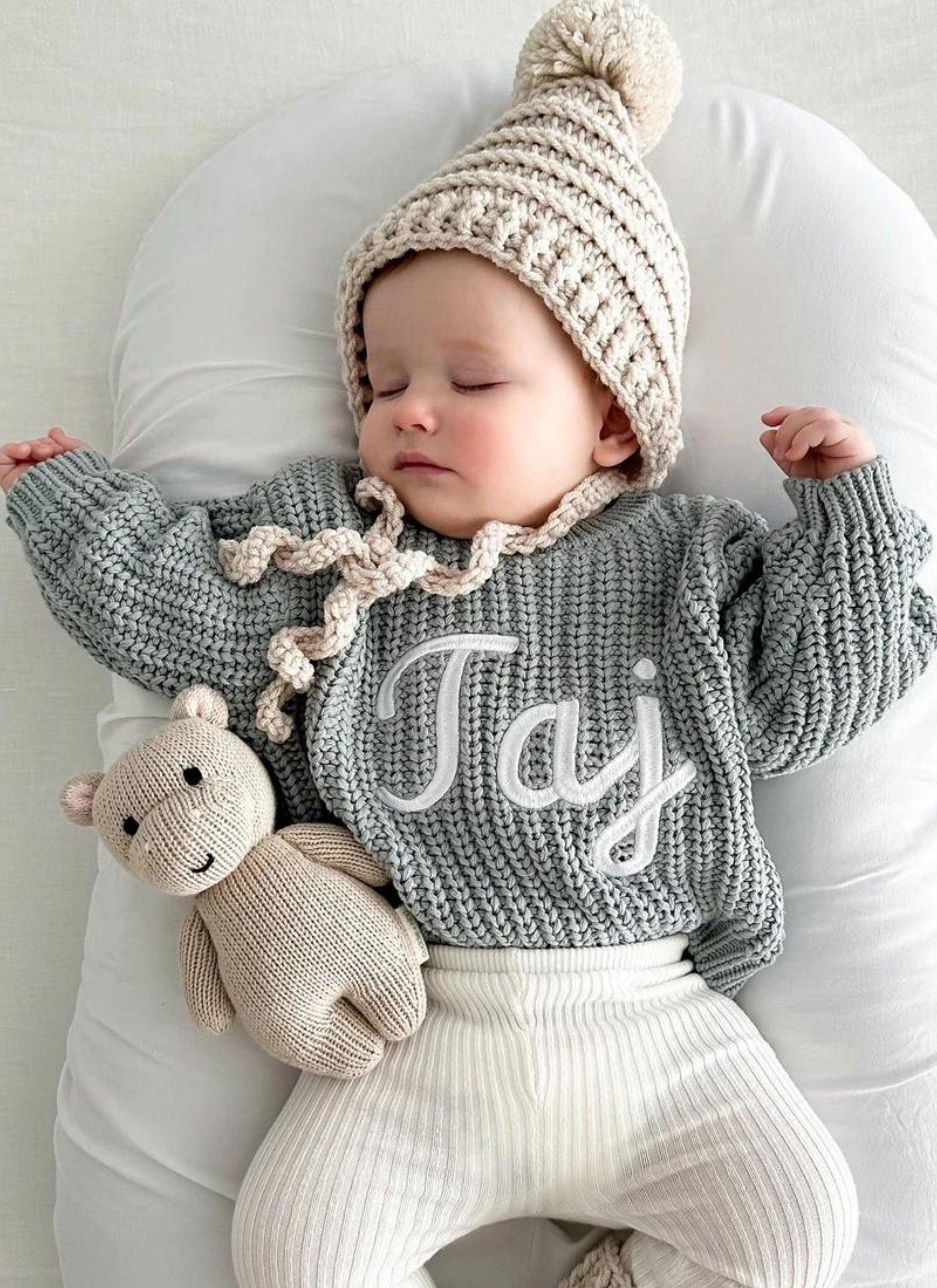 Baby Name Knit Sweater, Custom Baby Sweater, Baby Name Romper, Personalized Baby Sweater, Neutral Baby Name Outfit, Newborn Name Reveal