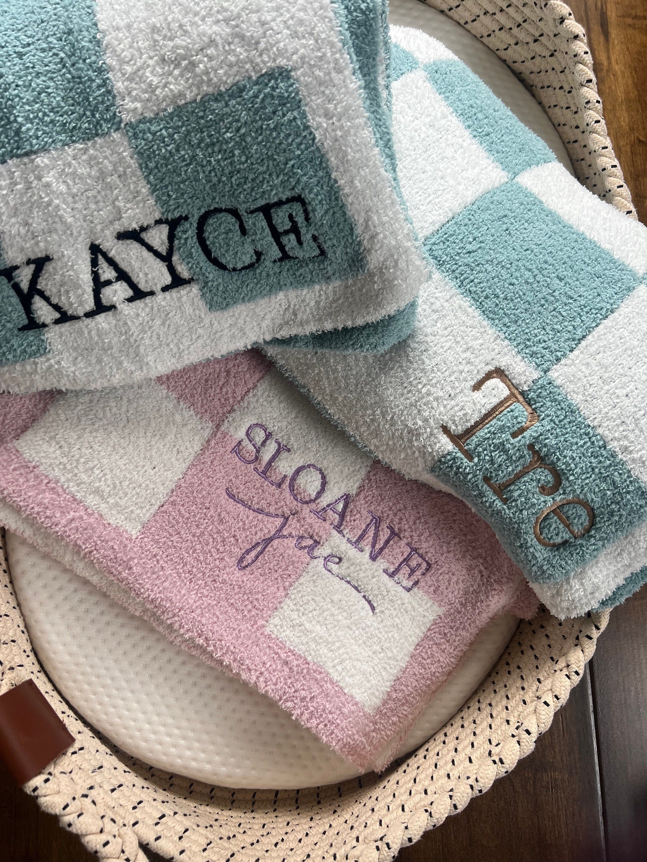 Checkered Baby Blanket, Custom Checker Blanket, Embroidered Baby Name Blanket, Neutral Name Baby Blanket, Personalized Baby Stroller Blanket