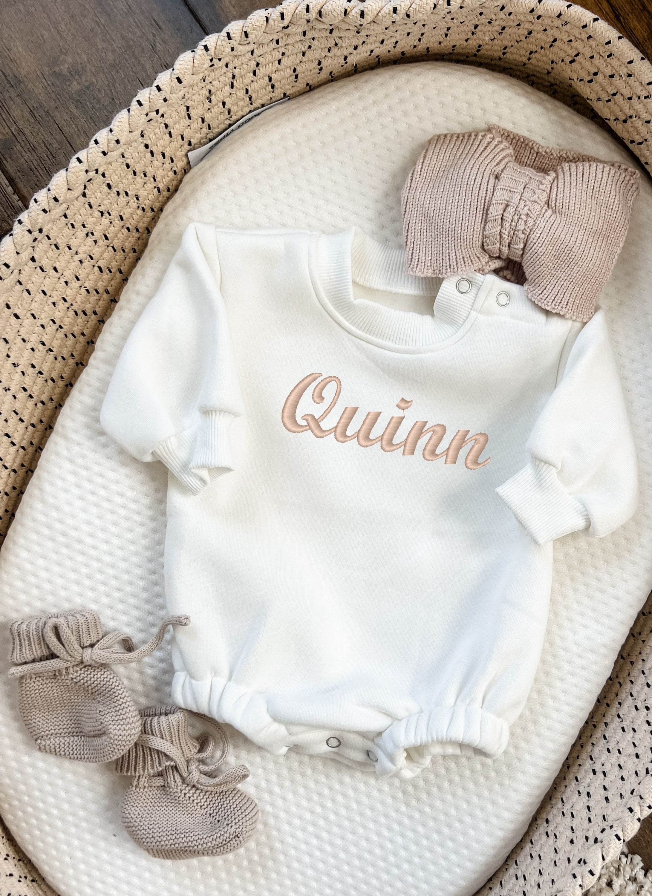 Sweatshirt Bodysuit with Name | Baby Bubble Romper | Baby Shower Gift | Bubble Sweatshirt Romper | Organic Cotton Outfit | Baby Name Reveal