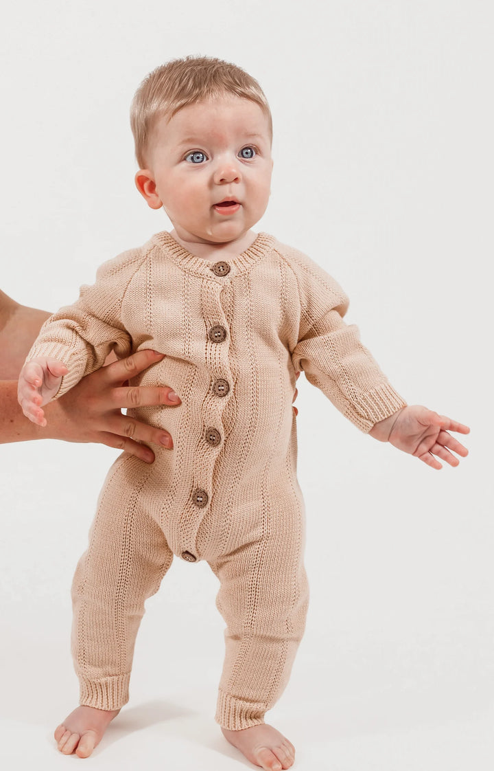 Full Button Knit Romper in Hazel