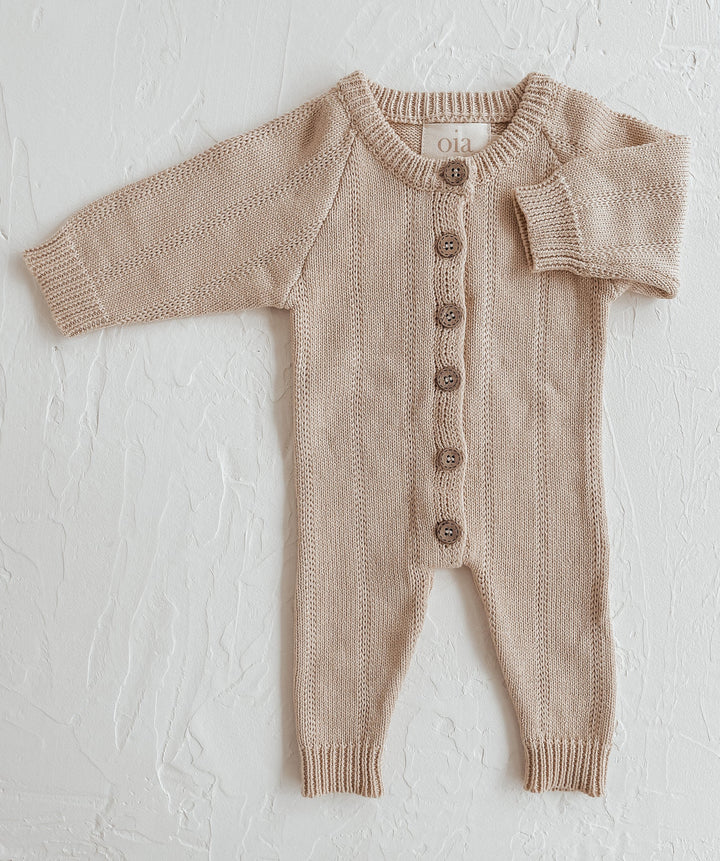 Full Button Knit Romper in Hazel