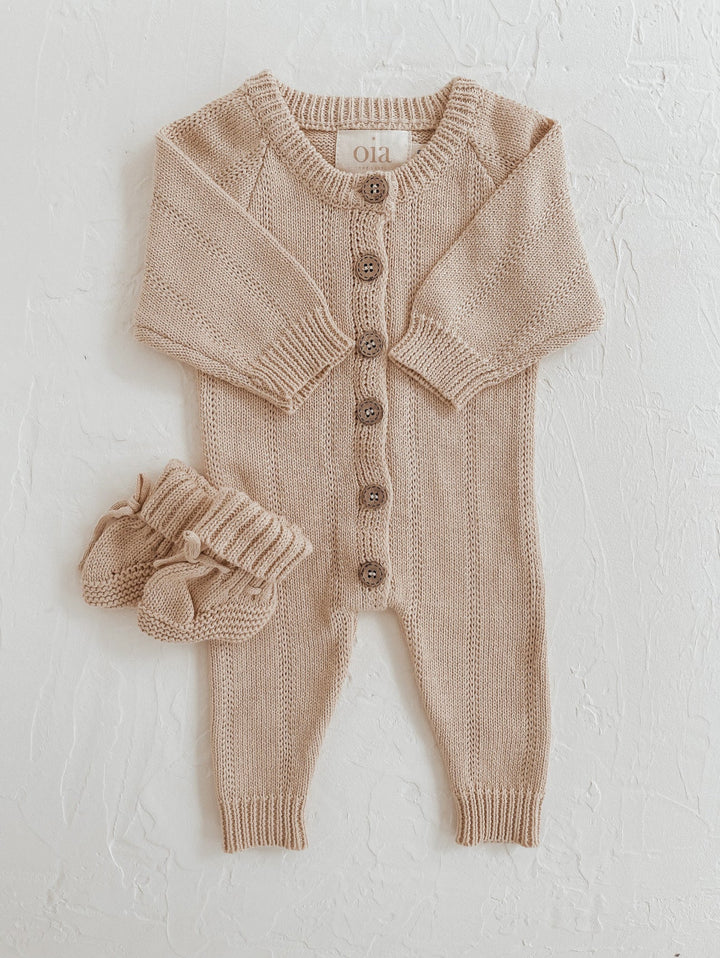 Full Button Knit Romper in Hazel