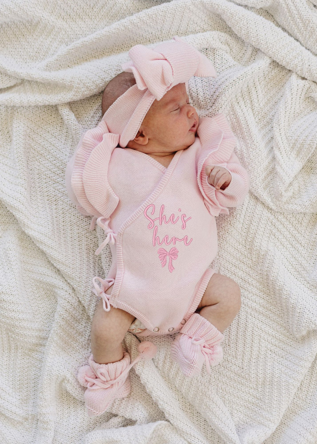 Knit Side Tie Ruffle Romper - Petal Pink